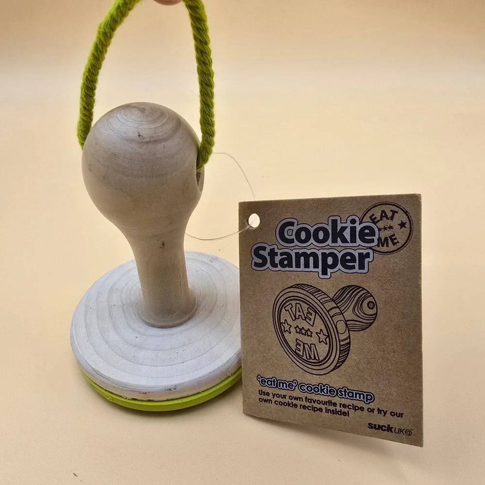 Fun EAT ME Design Suck‎ UK Cookie Stamper Wood Handle Kitchen Baking Tool